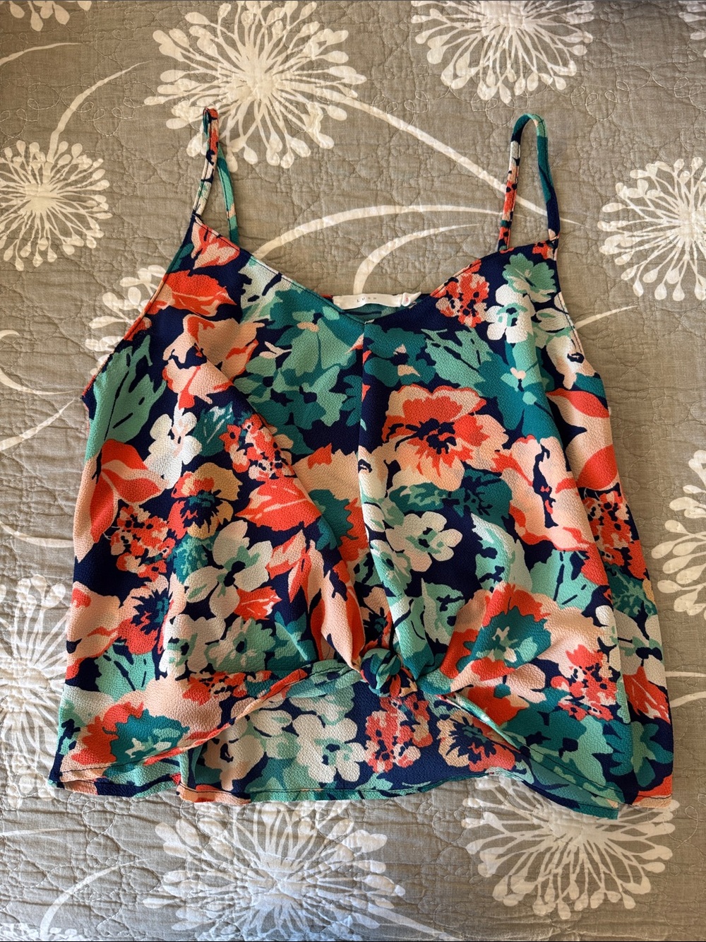 Lush Floral Tie-Front Cami - Navy, Teal & Coral